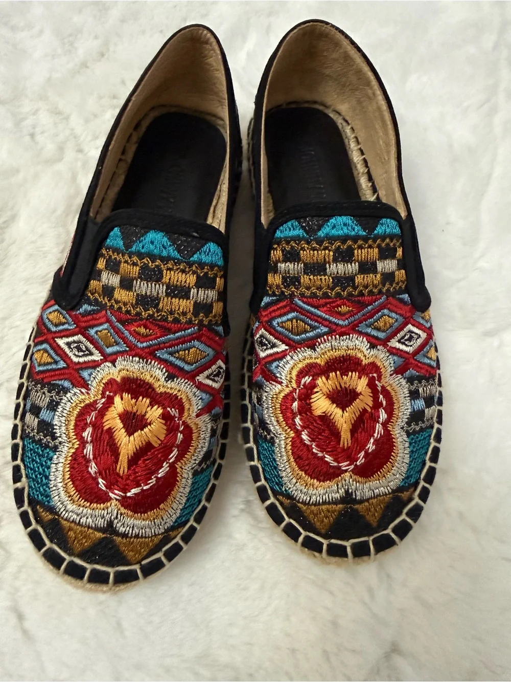 Johnny Was Embroidered Espadrille Slip On Flats Floral Boho Worn Once 37or 6.5